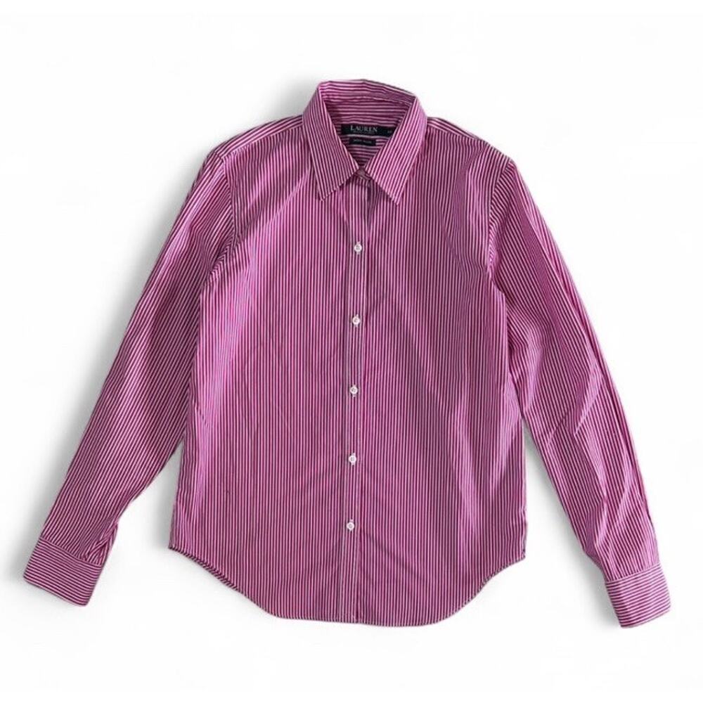 Lauren Ralph Lauren 100% Cotton Pink White Striped Button Up Collared Shirt XS